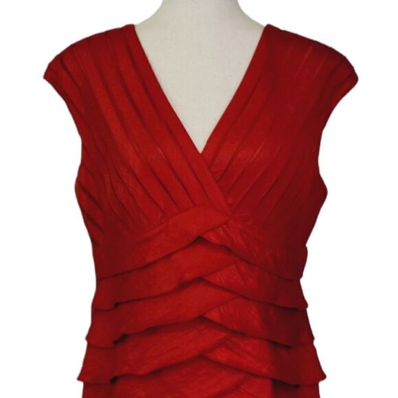 Adrianna Papell Red V-neck Cascading Ruffle Slim Fit Special Occasion Dress - Picture 6 of 12